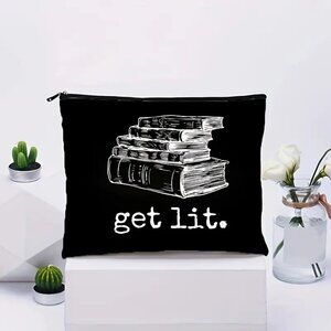 Womens Book Print Zippered Makeup Bag NWOT 9" Long